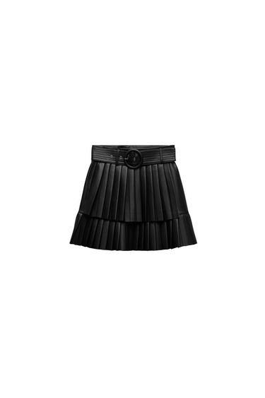 PLEATED FAUX LEATHER SKIRT