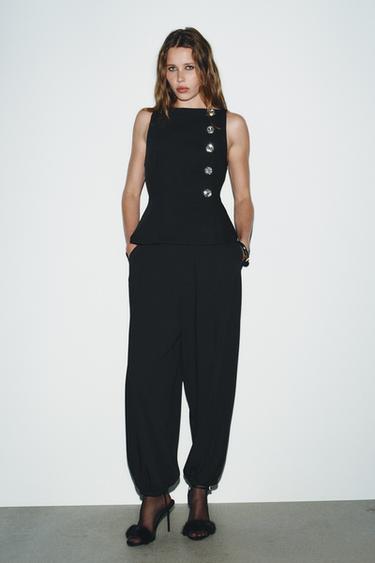 TOP MET SIERKNOPEN - Zwart van Zara