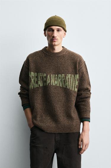 JERSEY CANALÉ TEXTO - Marrón de Zara