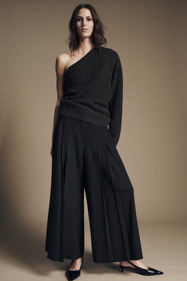 ZW COLLECTION STRIPED WIDE-LEG TROUSERS - Navy blue by Zara