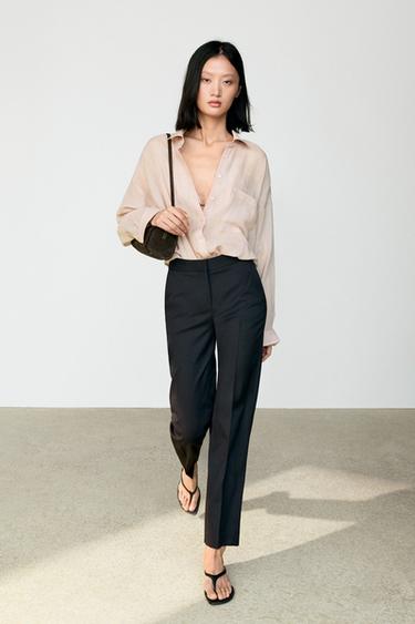 Zara 100% cool wool straight-leg pants - Navy blue - Image 0