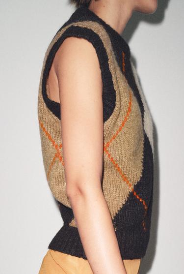 ARGYLE KNIT WAISTCOAT TOP - Multicoloured by Zara - Image 1