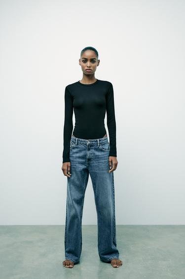 Zara COTTON MODAL BODYSUIT - Black - Image 0
