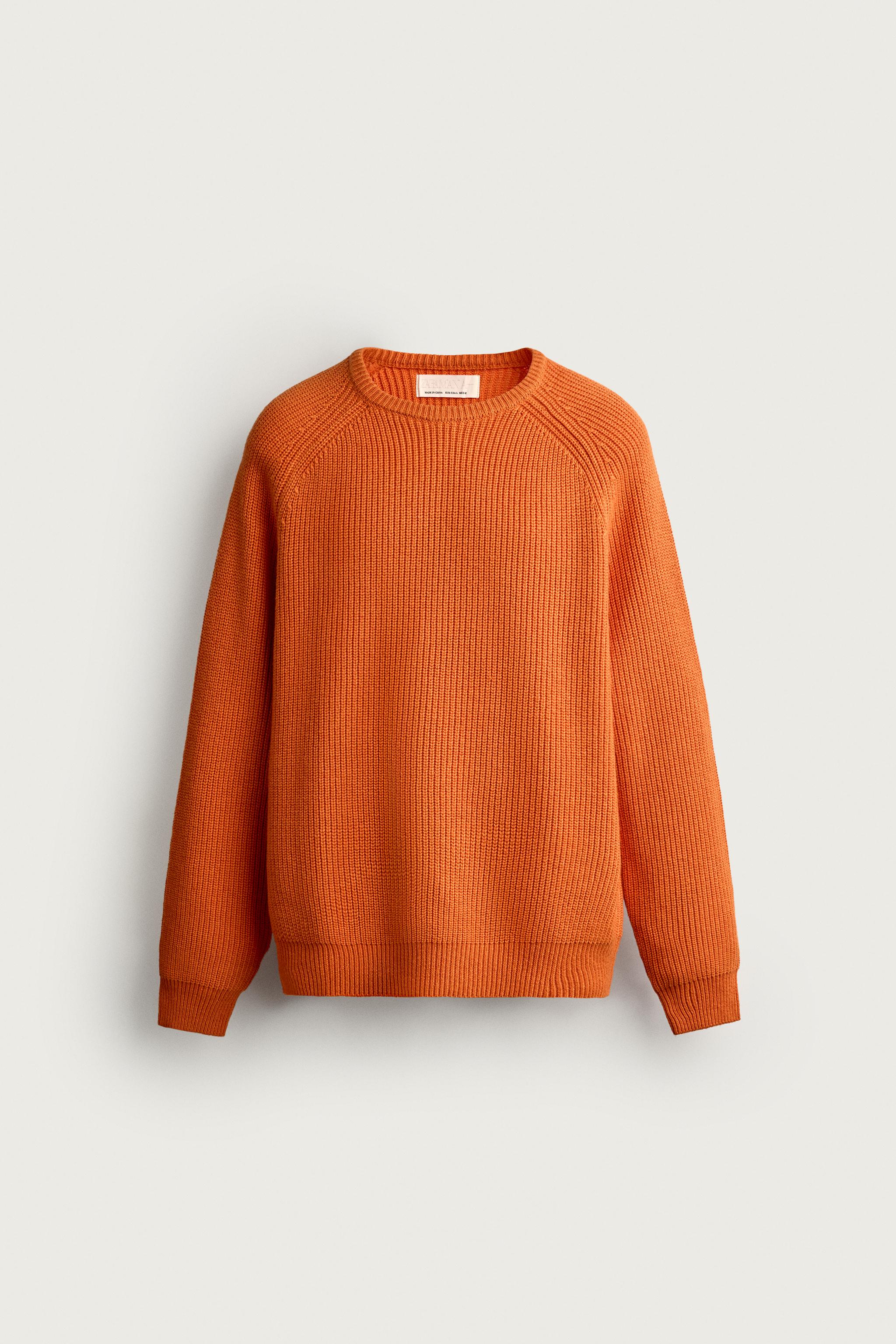 裏編みコットン＆ウールニットセーター - バーントオレンジ | ZARA