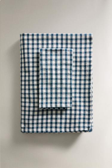 Zara GINGHAM COTTON TABLECLOTH - 藍色