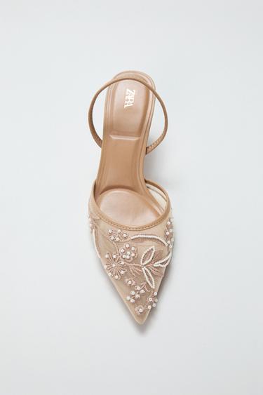 CHAUSSURES OUVERTES À L'ARRIÈRE EN MESH BRODÉ - Marron de Zara