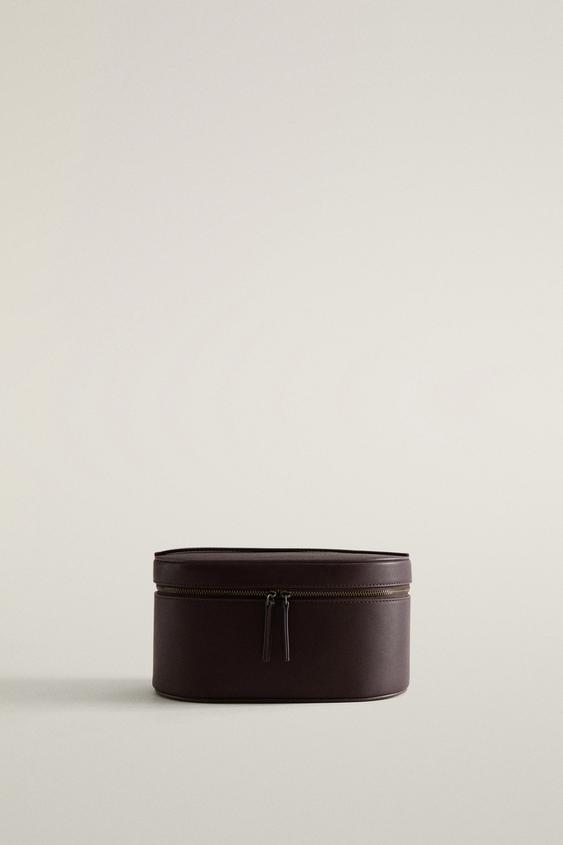 Zara RIGID NAPPA LEATHER MAKEUP BAG - Burgundy Red - Image 0