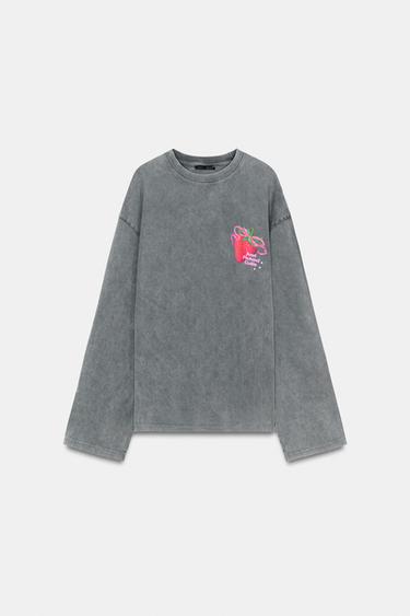 WASHED T-SHIRT WITH FRONT PRINT - Grey by Zara - Image 2