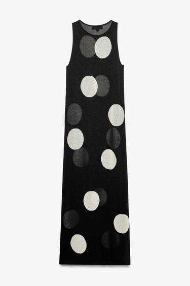 LONG POLKA DOT KNIT DRESS - Black / White by Zara - Image 2