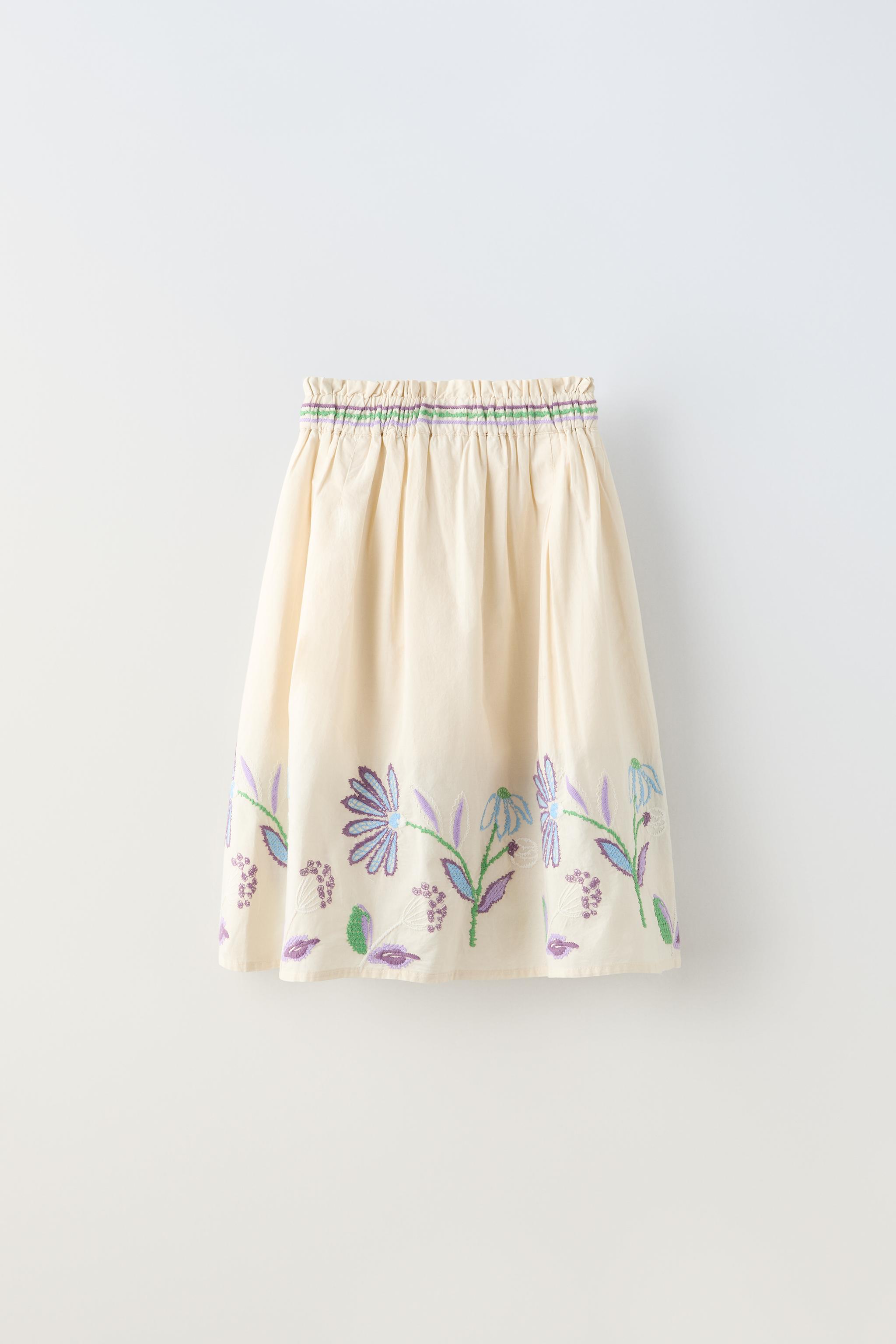 EMBROIDERED MIDI SKIRT Ecru ZARA United States