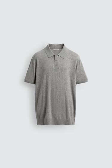 LINEN-COTTON KNIT POLO SHIRT - Grey marl by Zara