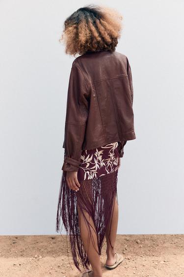 JAQUETA DE COURO 100% COM BOLSOS - Ameixa da Zara