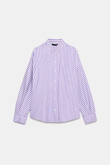 STRIPED POPLIN SHIRT - Lilac / White by Zara
