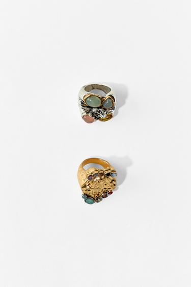 PACK 2 ANÉIS PEDRAS - Ouro / Prata da Zara