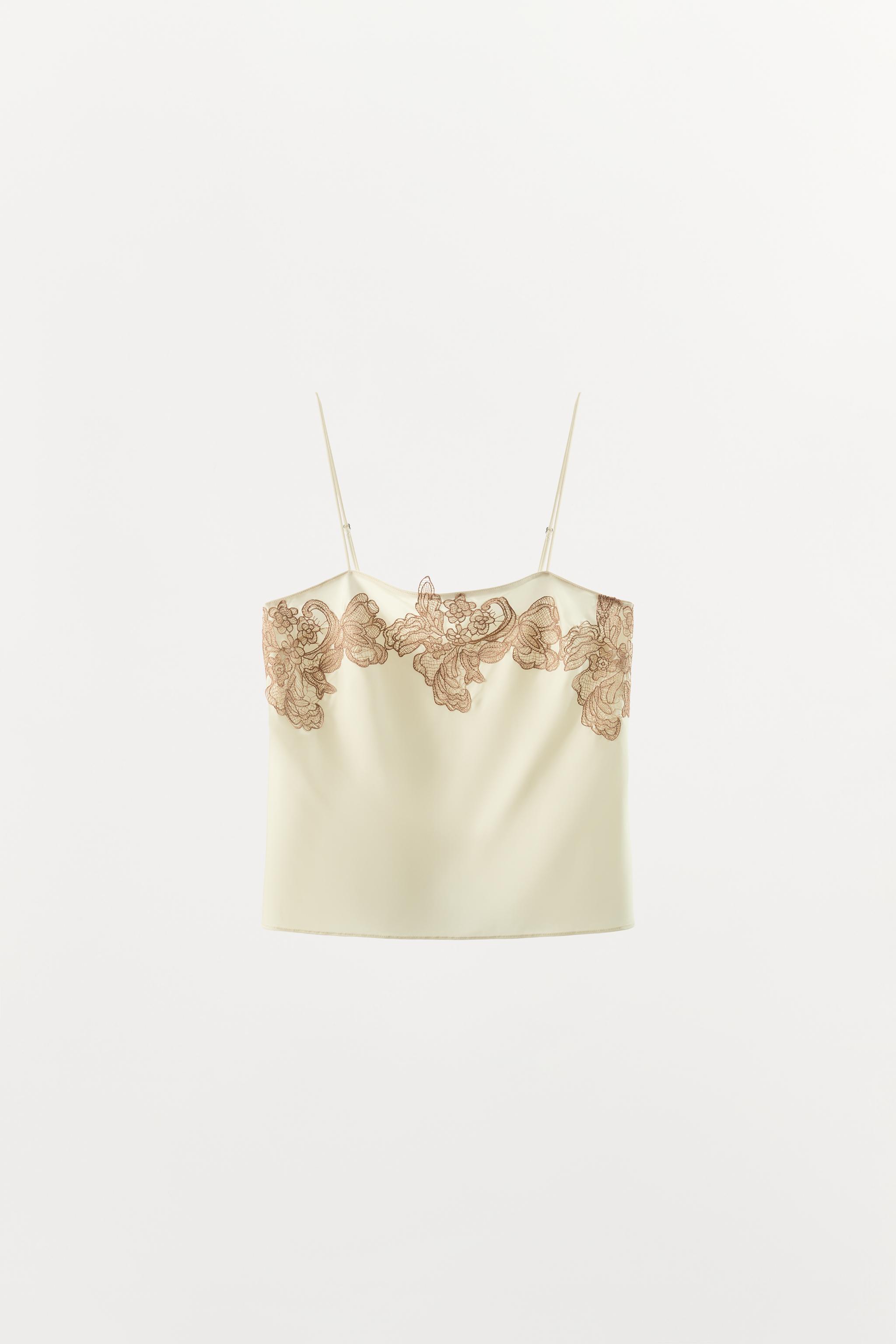 Zara DANTEL DETAYLI SATEN TOP görsel 5
