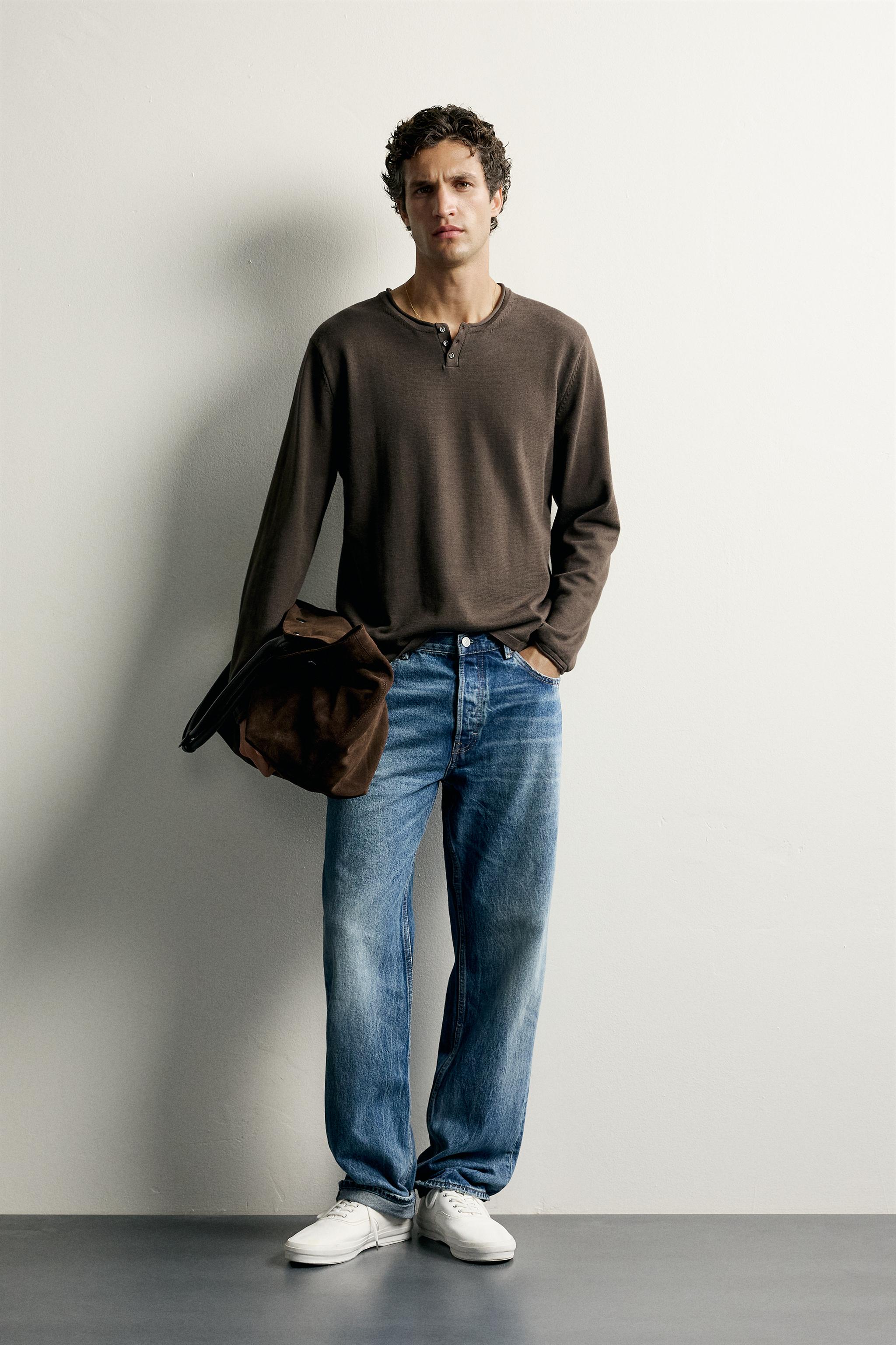 Zara HENLEY DÜĞMELİ TRİKO T-SHIRT