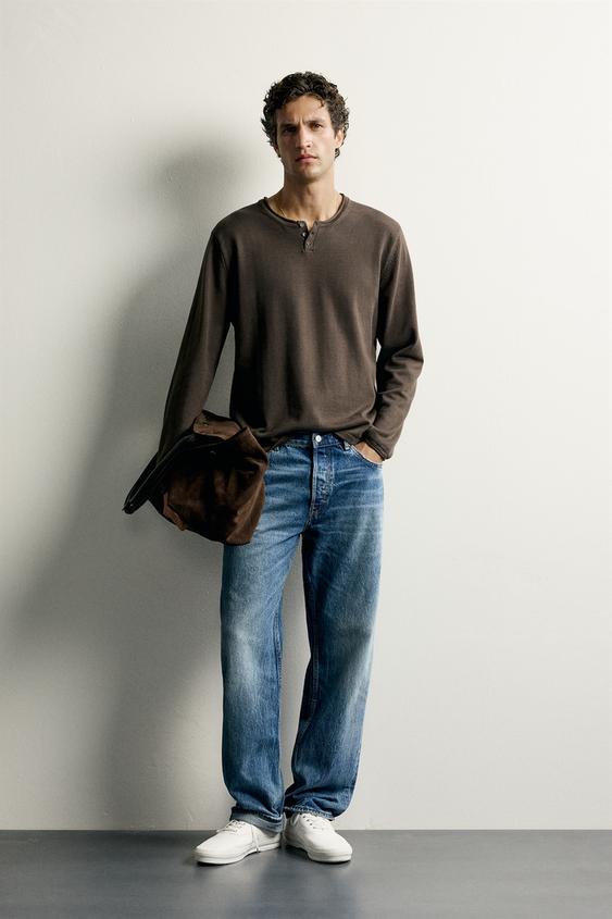 KNIT HENLEY T-SHIRT - Chocolate by Zara - Image 0