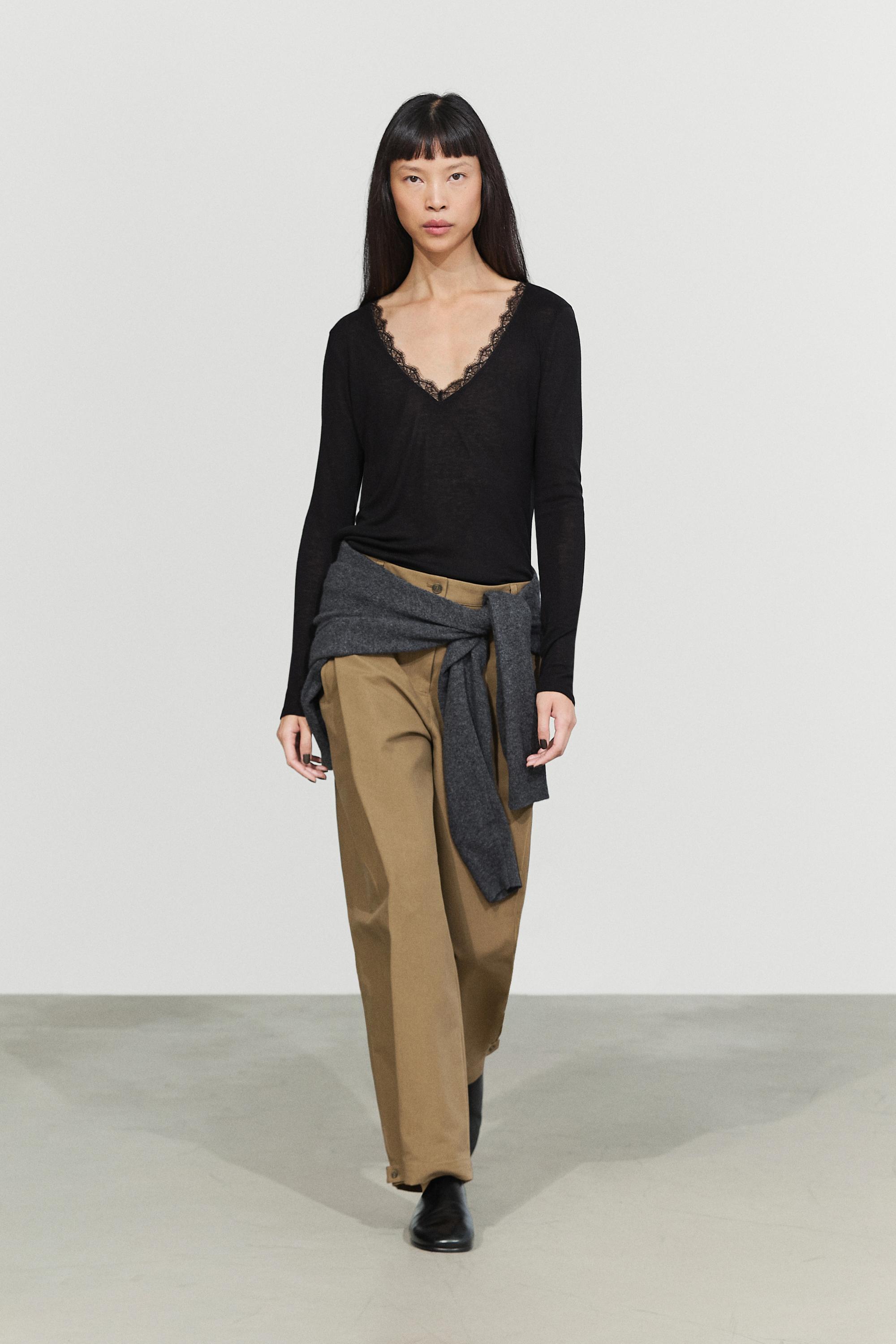 Long sleeve T-shirt with lingerie-inspired detail