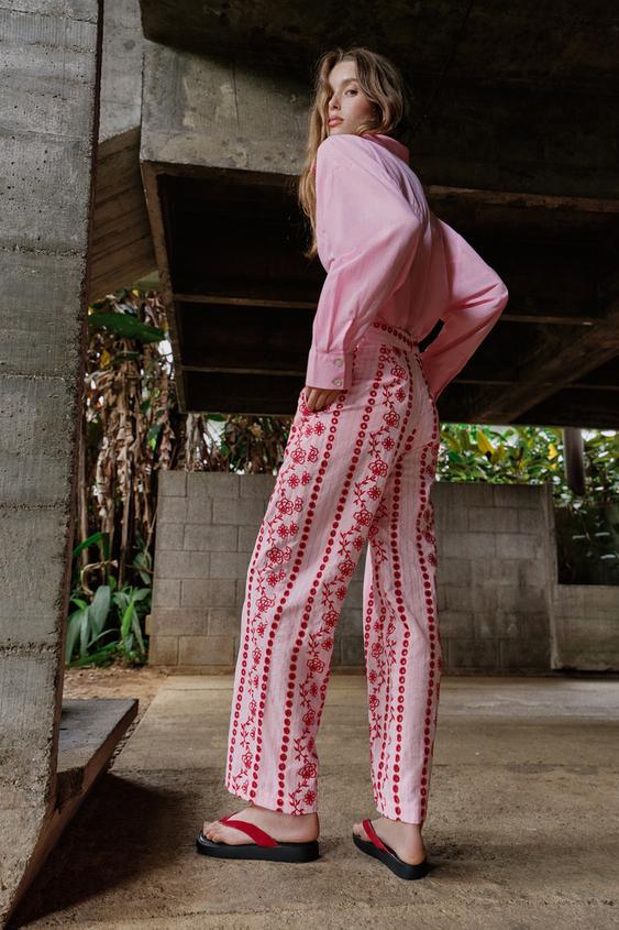 pink dress pants zara ZARA NEW HIGH-WAISTED PANTS Fabric covered BELT BUBBLEGUM PINK NWT S M L