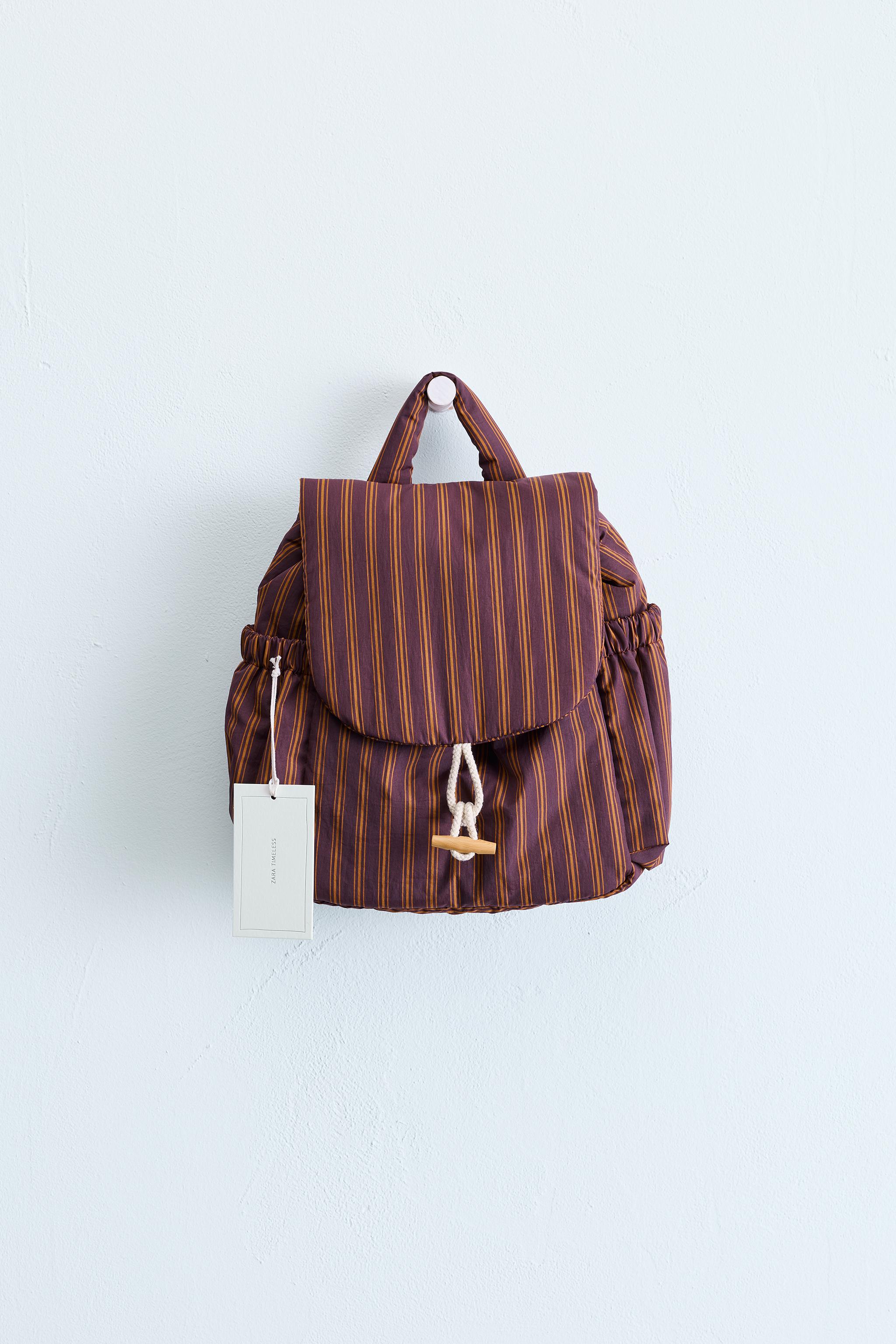 STRIPED BACKPACK — Caramel Brown