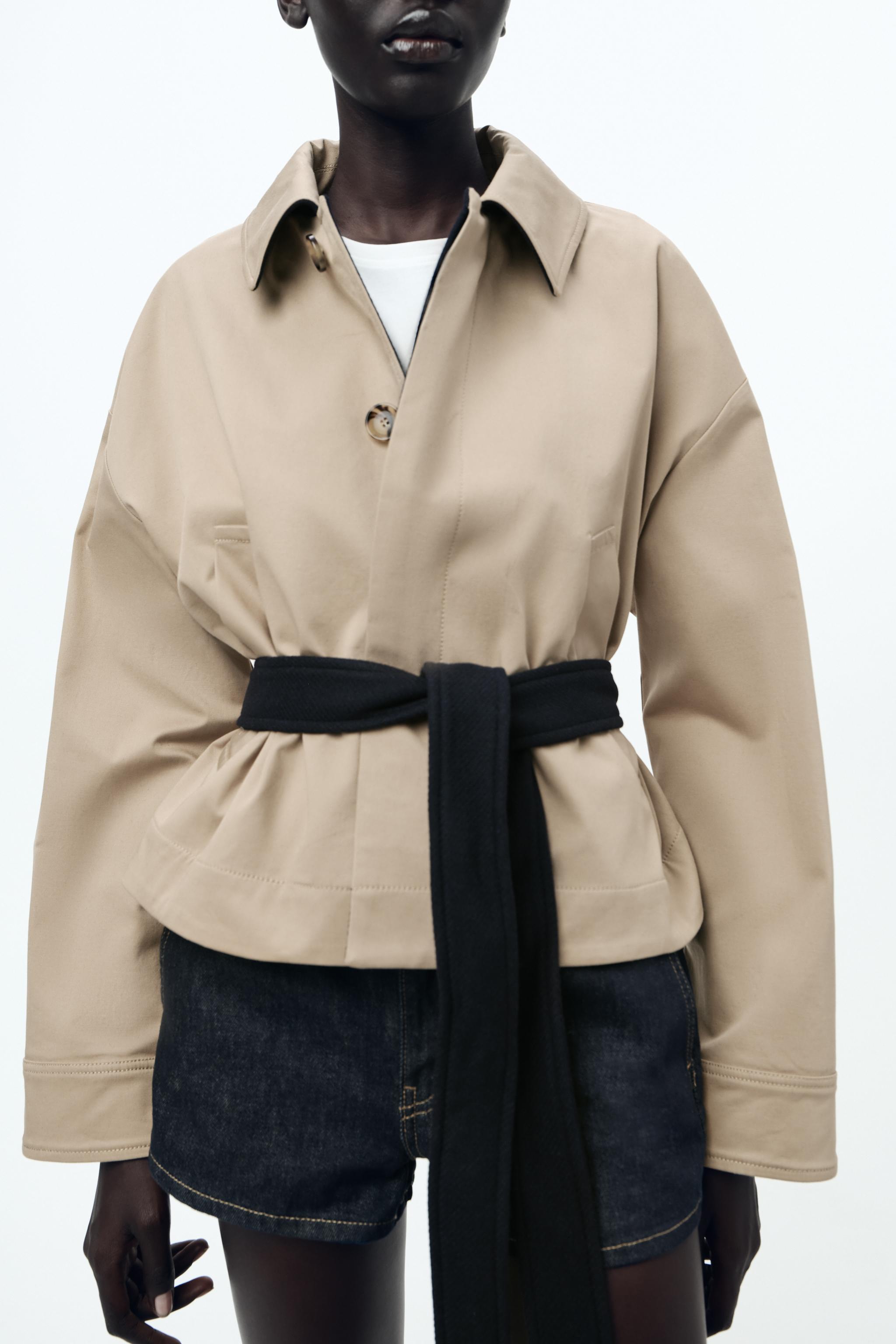 Zara Contrast Belt Jacket Zw Collection Light Whiskey Women