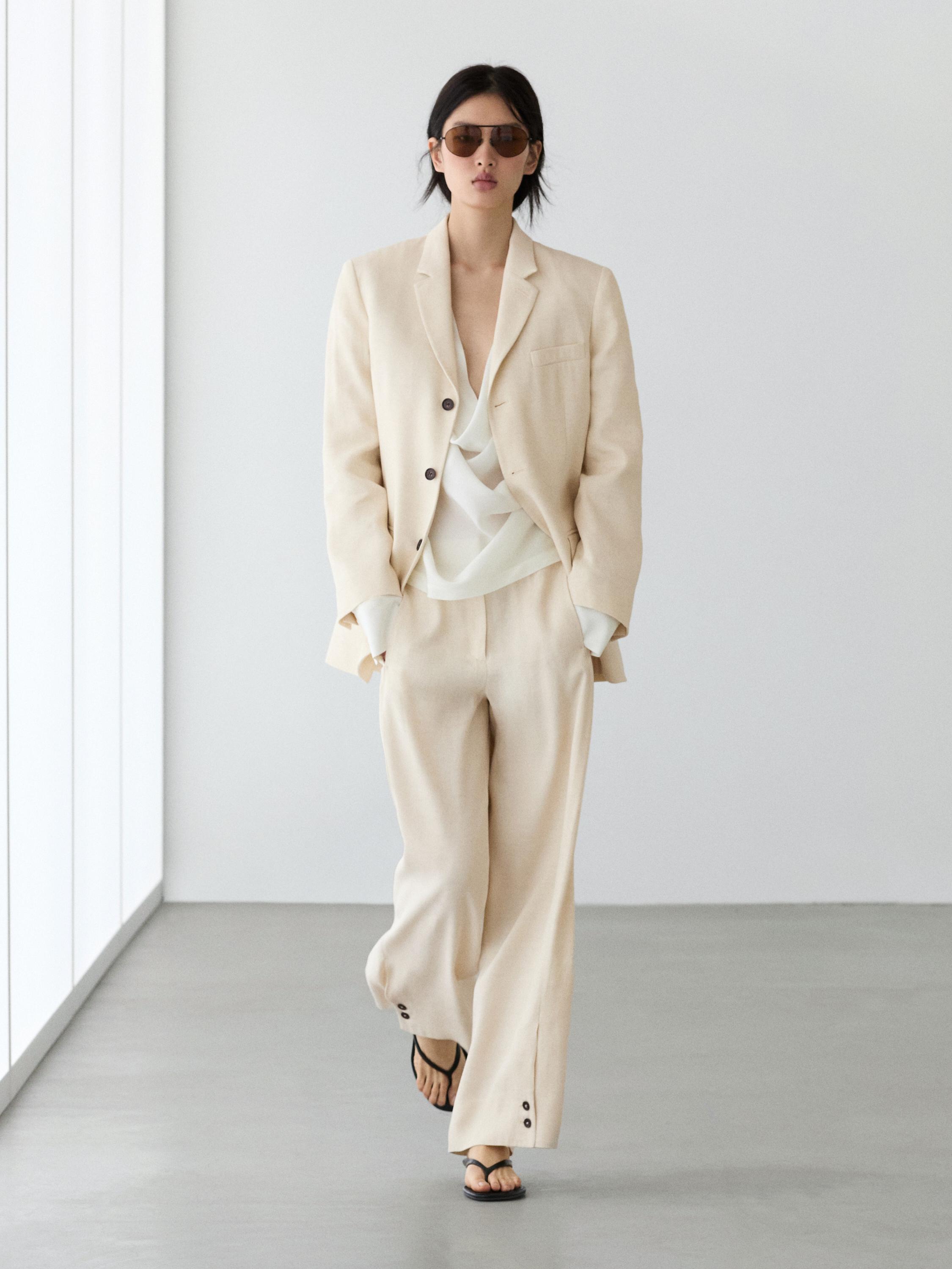 Pantalon de costume avec bouton et lin