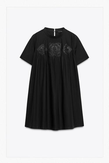 KURZES KLEID MIT STICKEREI ZW COLLECTION - Schwarz von Zara