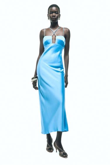 VESTIDO MIDI SATINADO - Azul de Zara - Imagen 0