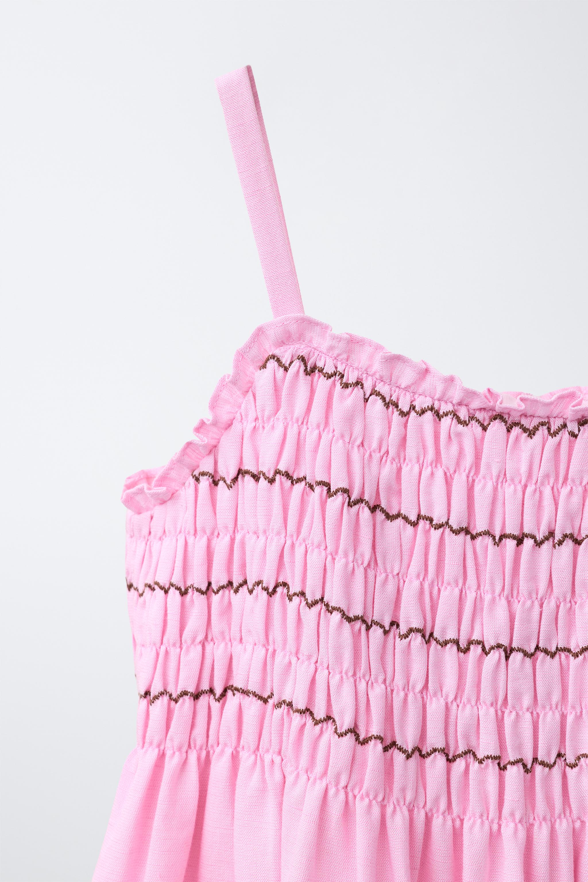 SMOCKED LINEN BLEND DRESS - Pink | ZARA United Kingdom SMOCKED LINEN BLEND DRESS - Pink | ZARA United Kingdom