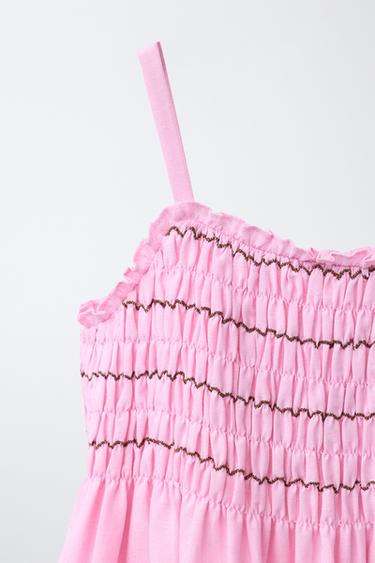 SMOCKED LINEN BLEND DRESS - Pink by Zara - Image 2