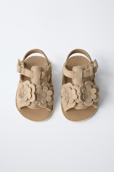 LEATHER SANDALS WITH FLOWERS - Sand Brown by Zara - Image 6