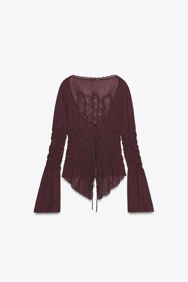Zara RUCHED TIE TOP - Maroon