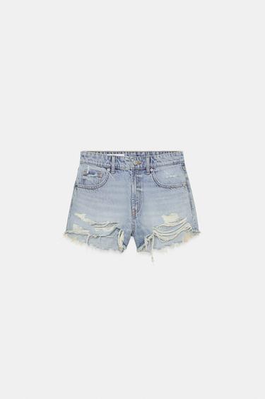 SHORT EN DENIM TRF COURBÉ TAILLE HAUTE - Bleu clair de Zara - Image 6