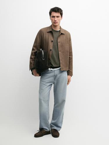 Zara Total look linen jacket with herringbone detail - taupe brown