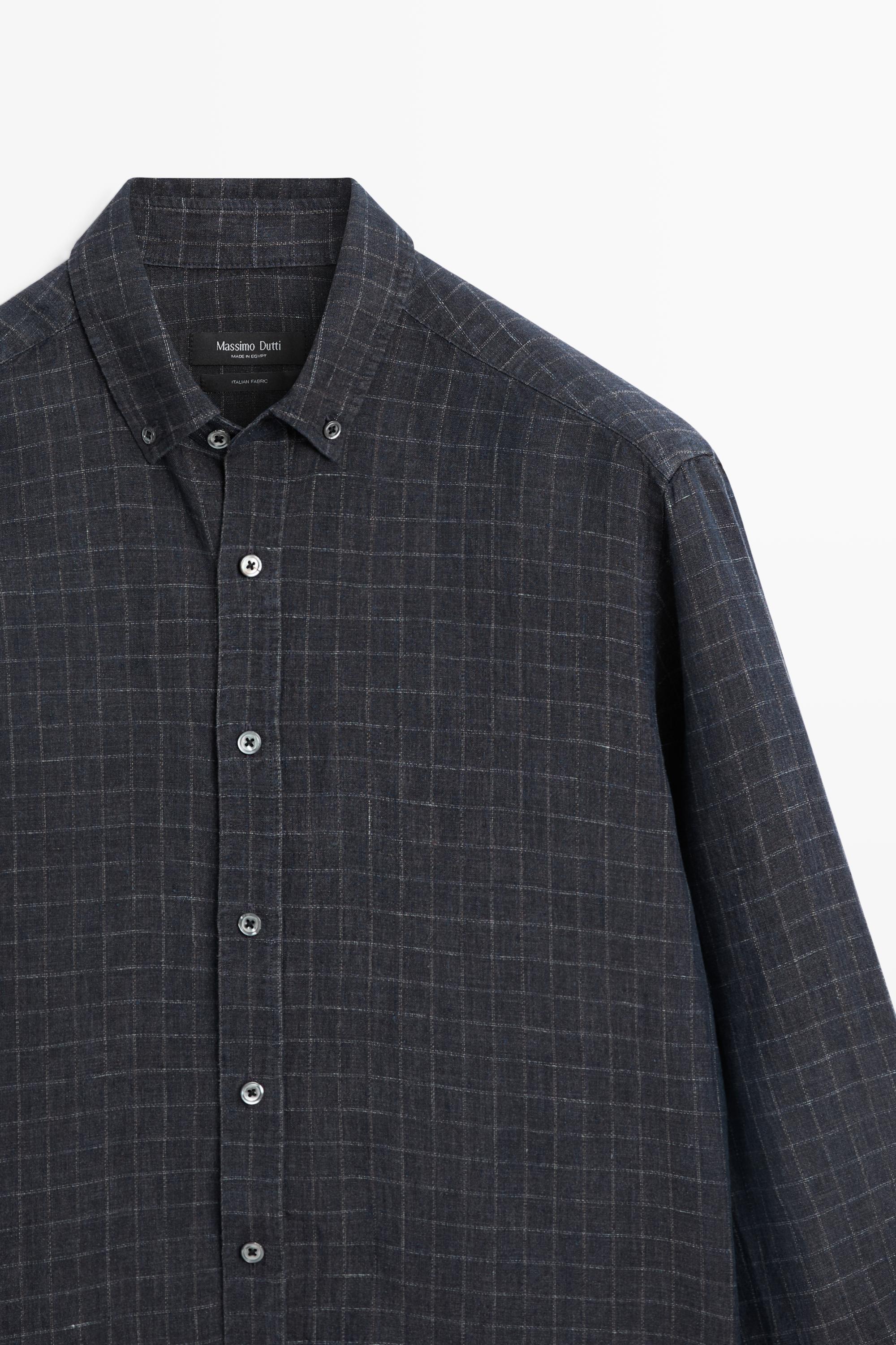 Chemise à carreaux regular fit 100 % lin