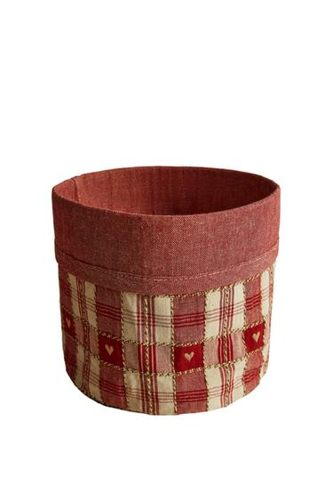 CHRISTMAS HEART AND CHECK COTTON BREAD BASKET - أحمر الخاص بـ Zara