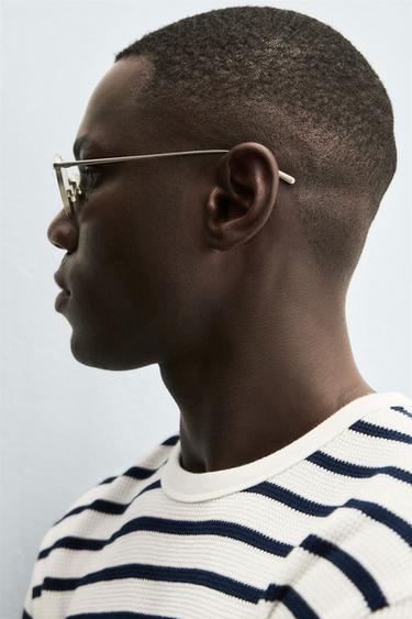 CHECK TEXTURED T-SHIRT - Ecru / Navy by Zara - Image 5