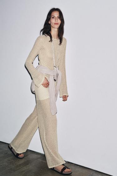 Zara METALLIC THREAD MESH TUNIC TOP - Golden - Image 0