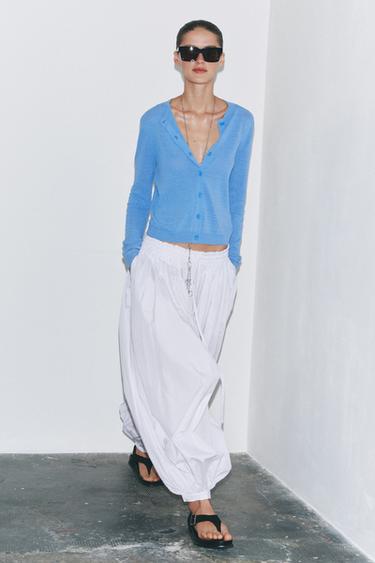 LINEN BLEND CARDIGAN - Blue by Zara