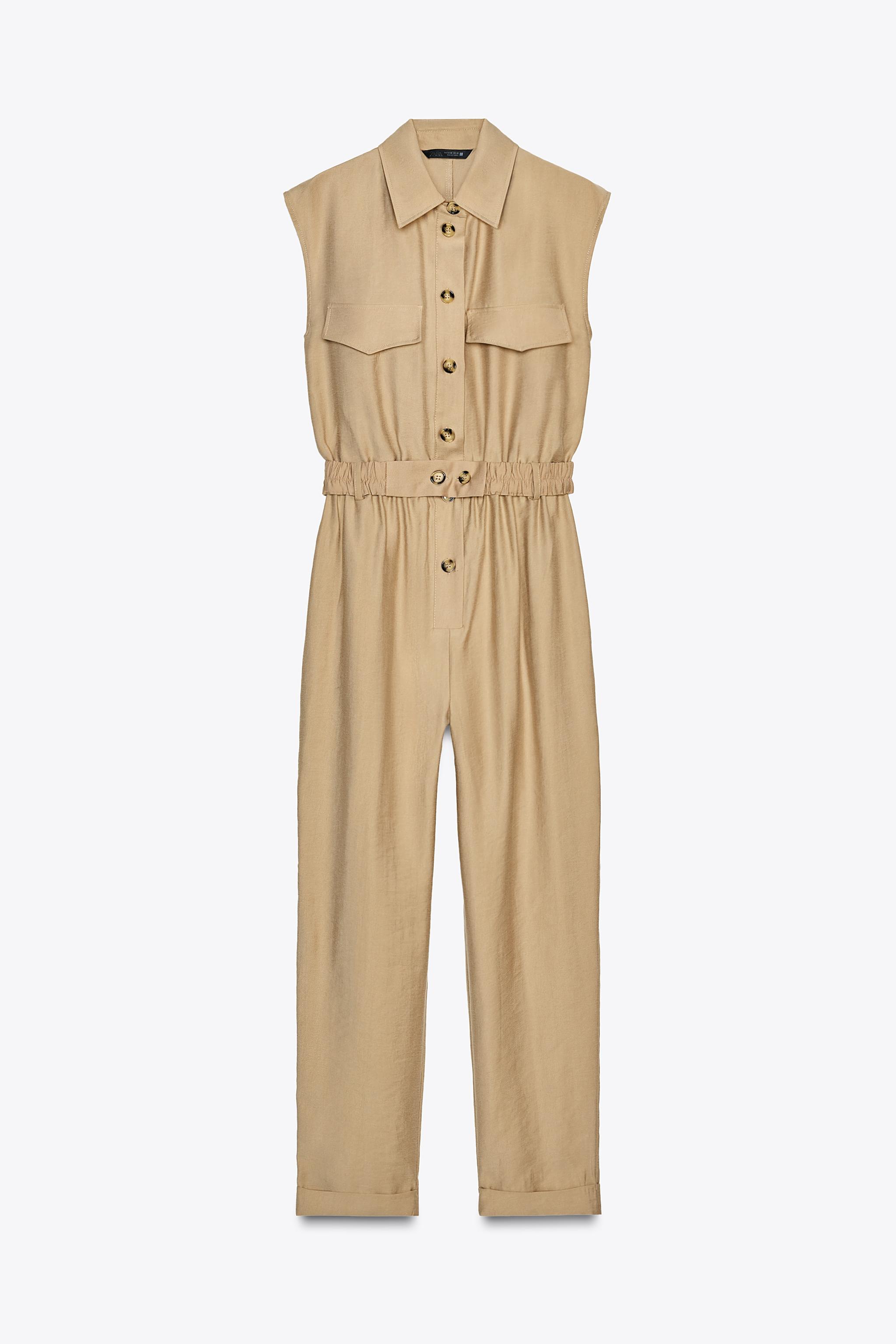 SLEEVELESS BELTED JUMPSUIT - taupe brown | ZARA United States SLEEVELESS BELTED JUMPSUIT - taupe brown | ZARA United States