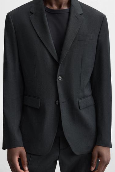 HEMP-WOOL SUIT BLAZER - Navy blue by Zara - Image 4