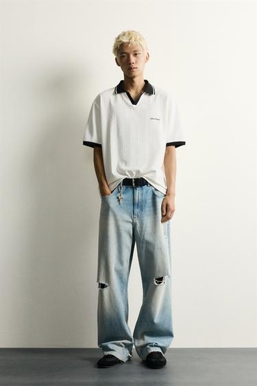 POLO RELAXED FIT  ESTRUCTURA TEXTO BORDADO - Blanco roto de Zara