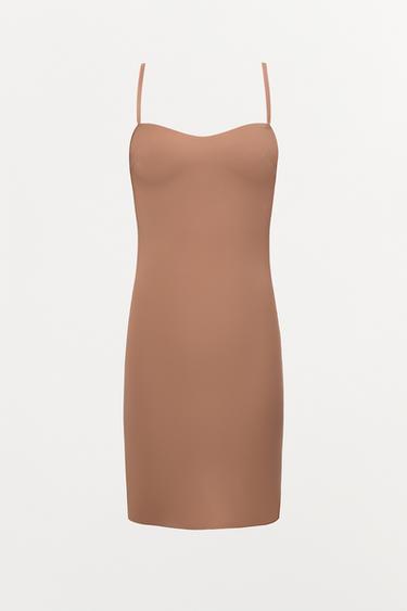 KORTE JURK MET POLYAMIDE - Beigeroze van Zara
