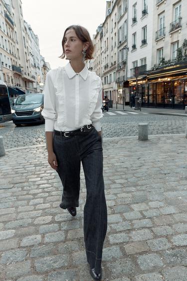 POPLIN SHIRT WITH BEADED LAPEL - White by Zara - Image 0