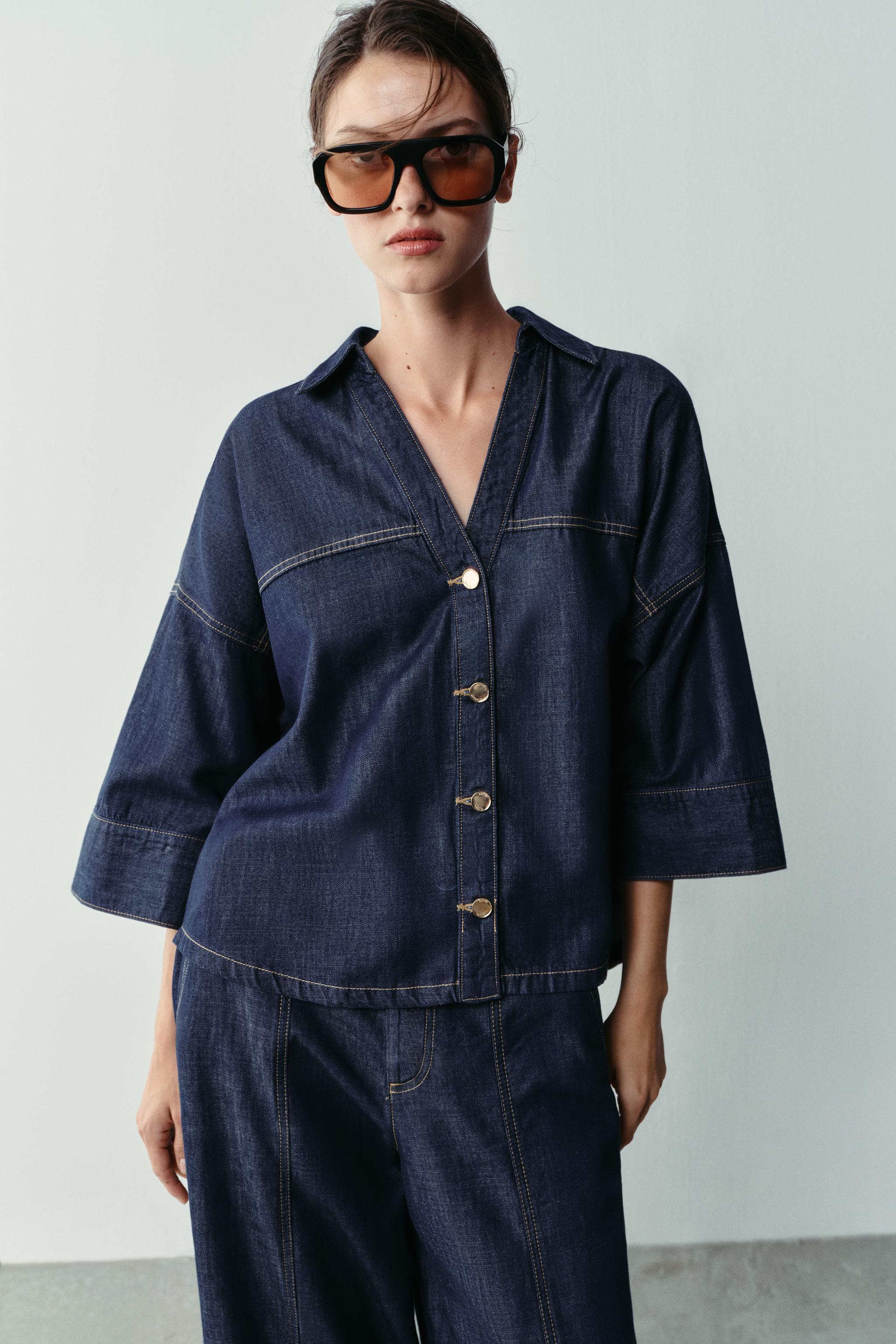 Женские рубашки Zara Z1975 WIDE SLEEVE DENIM SHIRT — фото 3