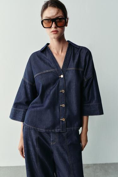 CHEMISE Z1975 EN DENIM À MANCHES LARGES - Bleu de Zara - Image 2