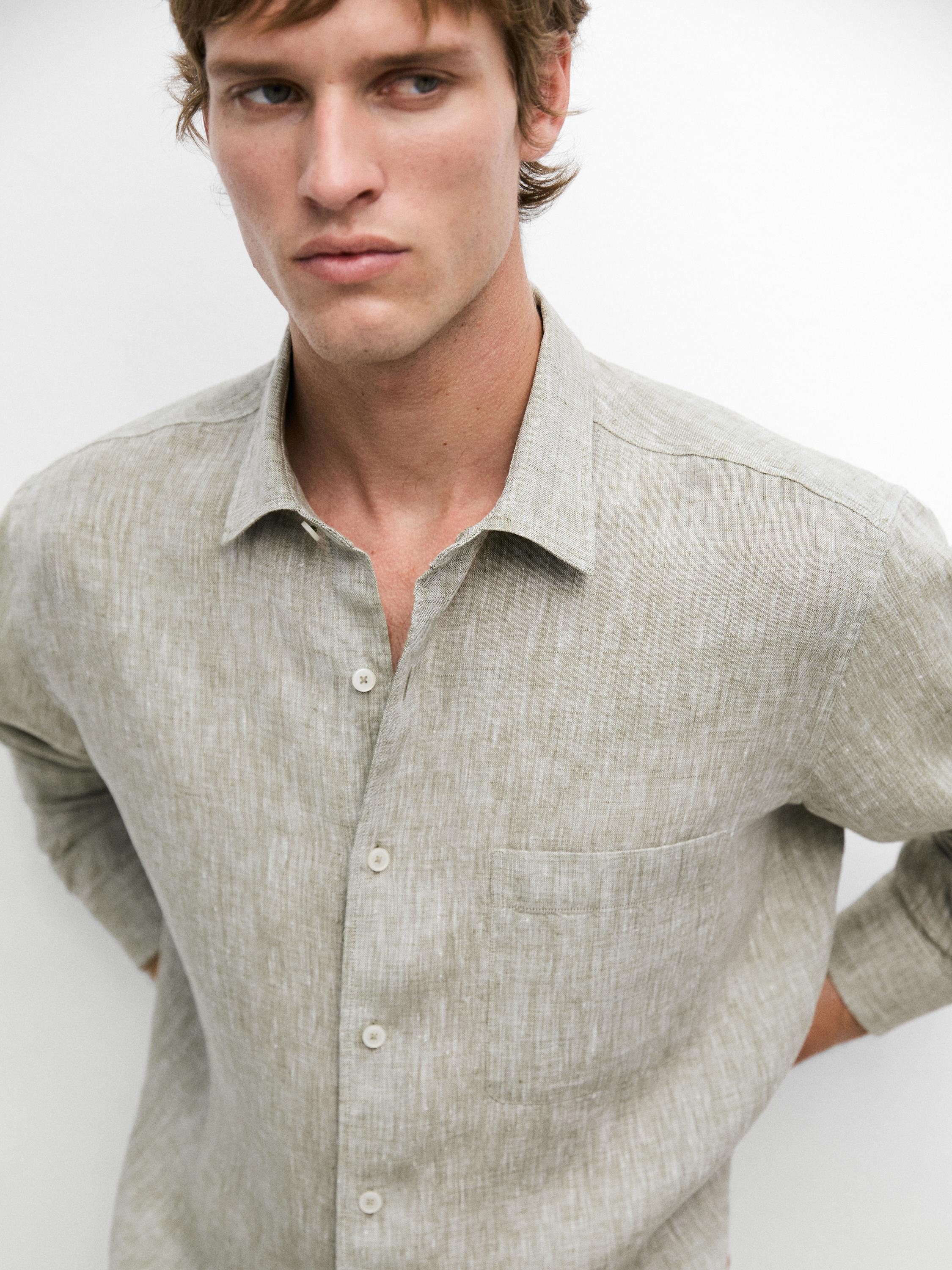 Regular fit linen shirt with pocket