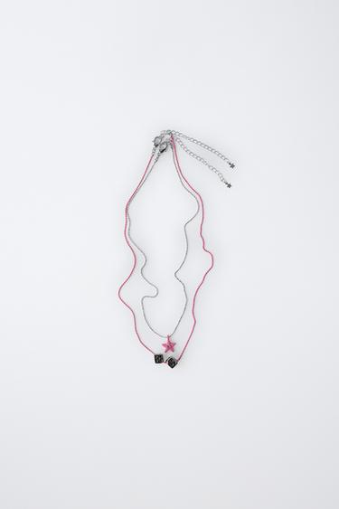 PACK OF TWO DICE AND STAR NECKLACES - Silver by Zara