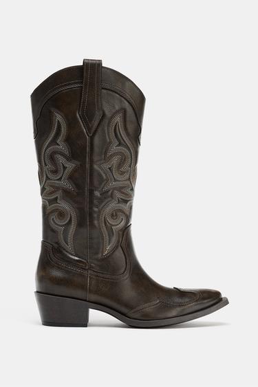 Zara TALL COWBOY BOOTS - Brown