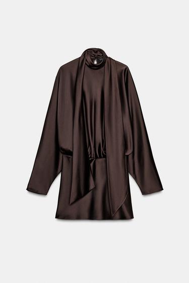 SATIN FOULARD SHORT DRESS - Leather by Zara